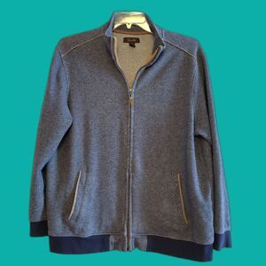 Tasso Elba Men's Blue Cotton Herringbone Zip Up Jacket Men's L Lightweight Soft